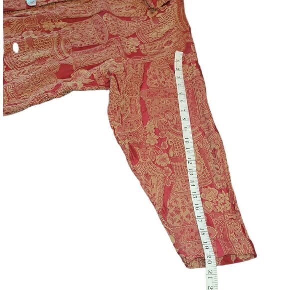Vintage Harari Red Brocade Textured Jacket Long Sleeve Button Down Top One Size - Picture 13 of 16